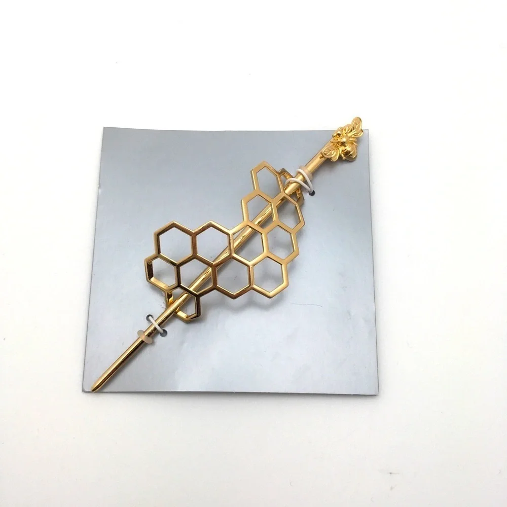 Honeycomb Gold Hair Pin with Bee Accent